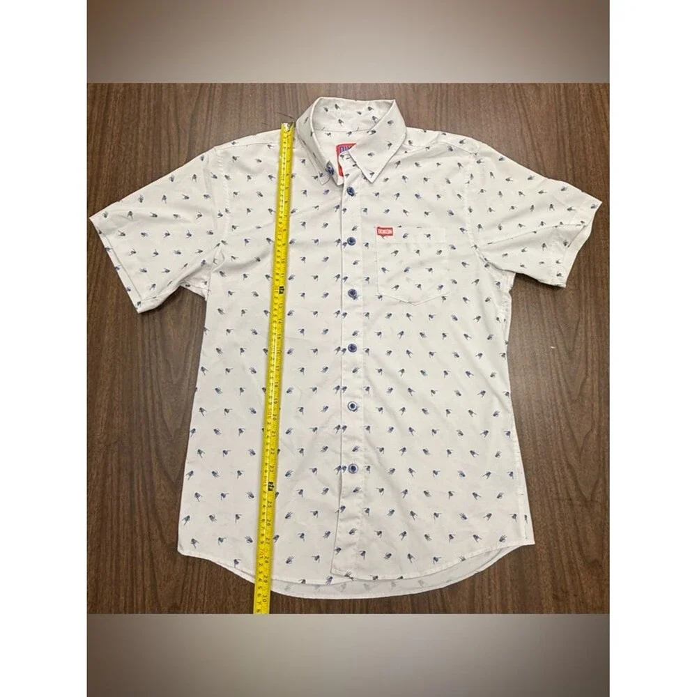 DIXXON “Brolingual” White Short-Sleeve Button-Down with Blue Mini Print - Picture 5 of 6